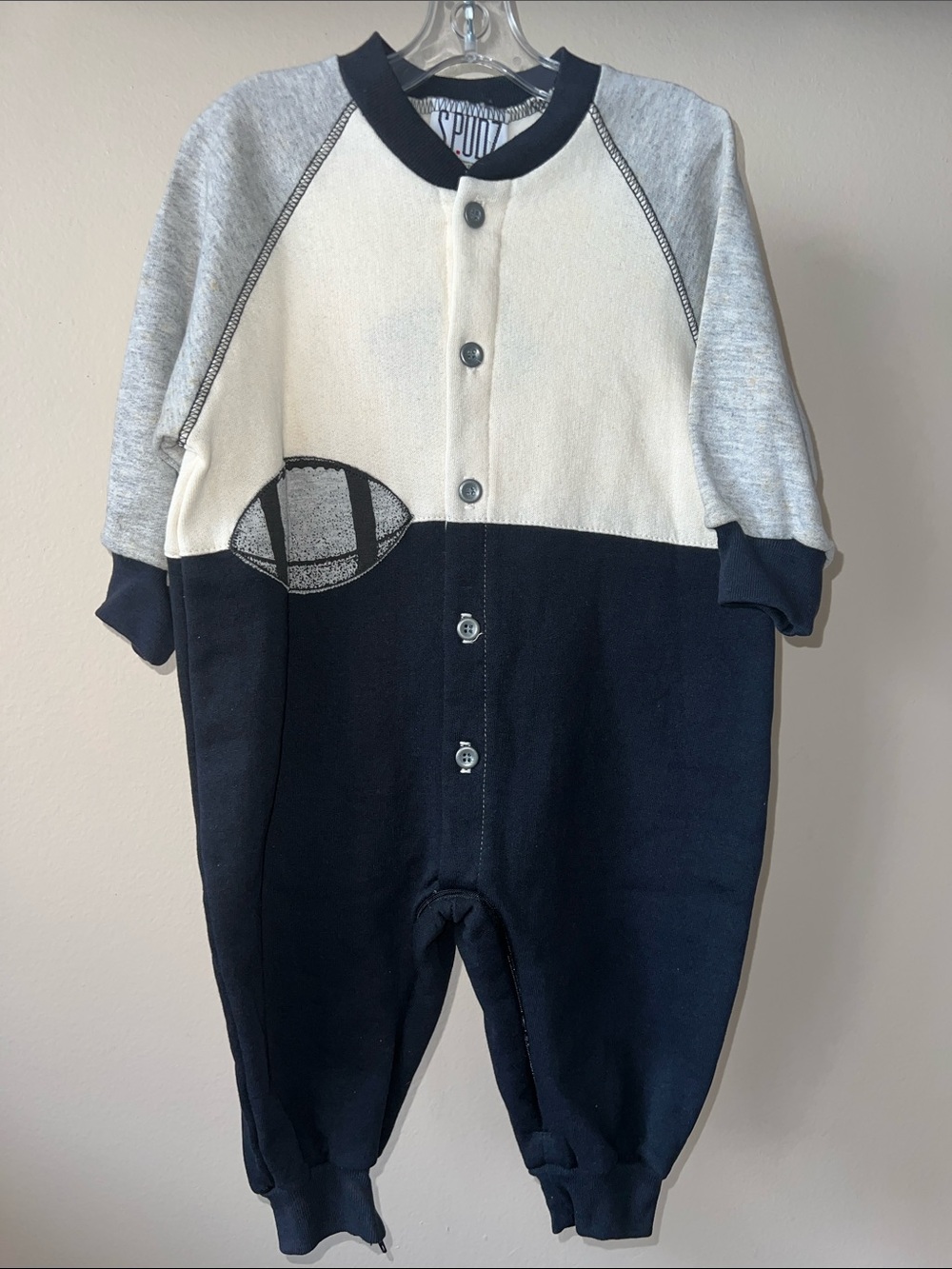 Vintage Baby Boys Black, Cream and Grey Football One-Piece Romper